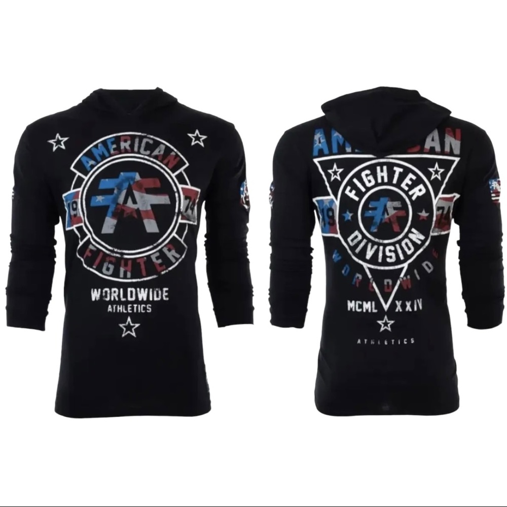 American Fighter Mens Long Sleeve Silver Lake Patriot Shirt Premium Black S-3XL